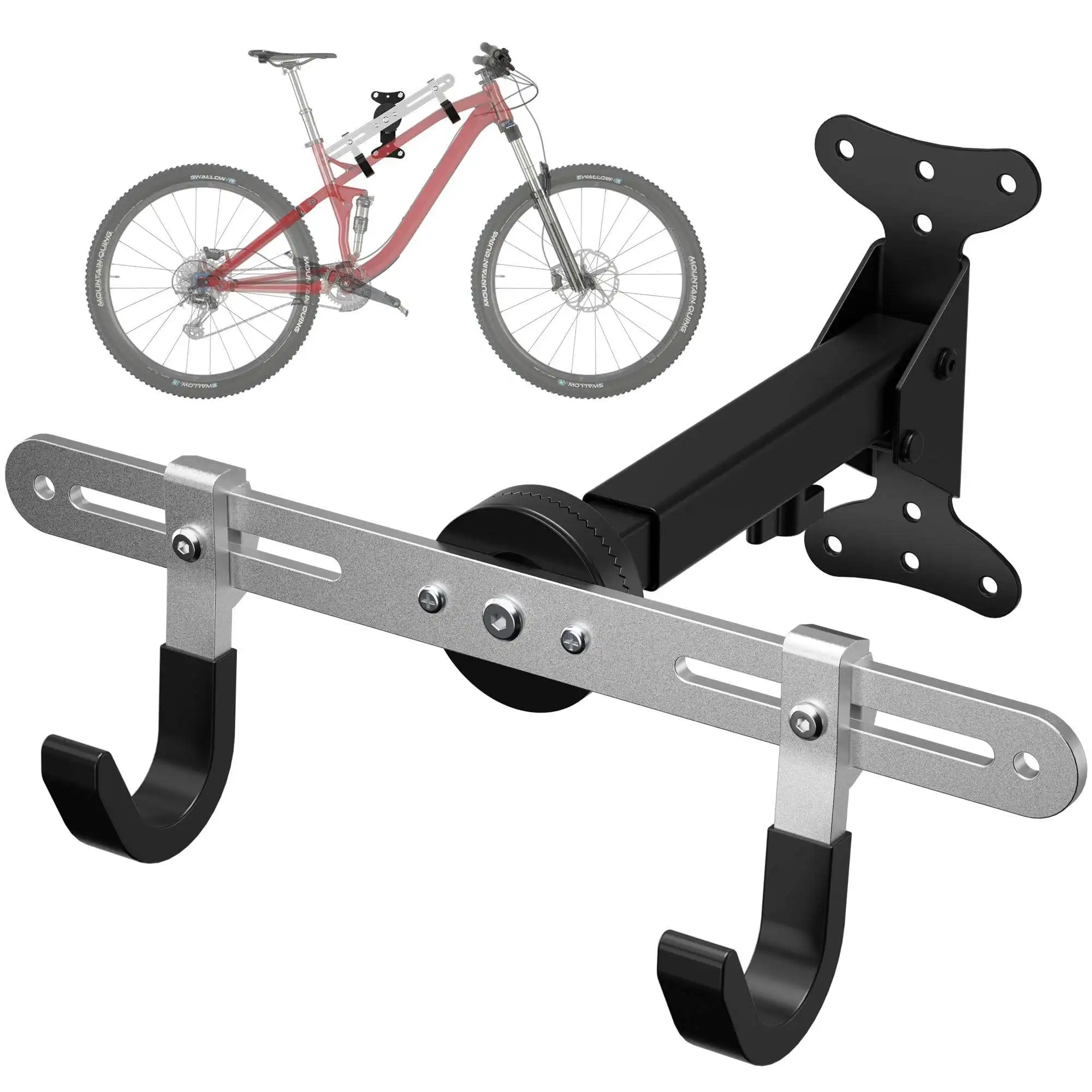 

Heavy-Duty Horizontal Bike Rack, Wall Mount for Garage Storage, Adjustable Hook Holds 66lbs
