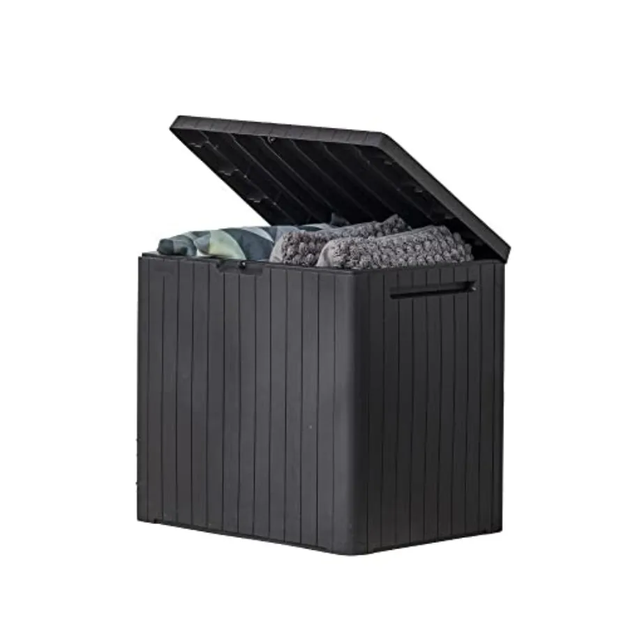 

City 30 Gallon Resin Outdoor Storage Box and Patio Furniture Side Table for Pool and Garden Accessories