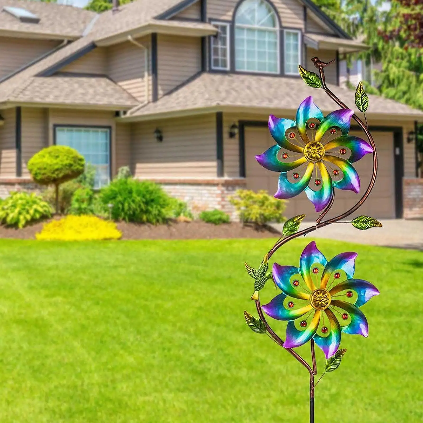 Outdoor Metal Windmill Wind Spinner 25x109cm Rotatable Multifunctional Easily Install Craft Artwork Garden Decoration