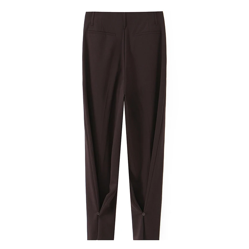 Willshela Women Fashion 2 Piece Set Brown Double Breasted Blazer With Belt & Vintage Front Zipper Trouser Feamle Chic Pants Sets