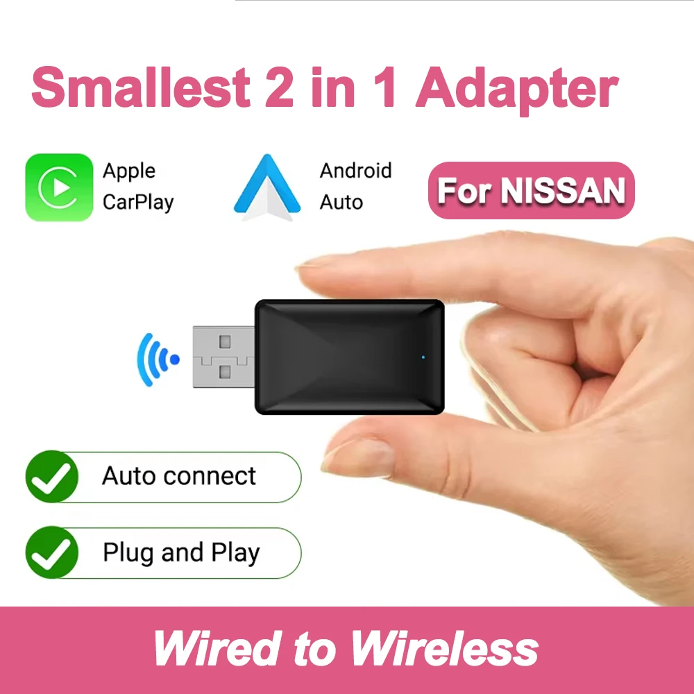 2 in 1 Mini AI Box Wired to Wireless Carplay&Android Auto Compatible with 99% of Cars Plug and Play Smart Dongle