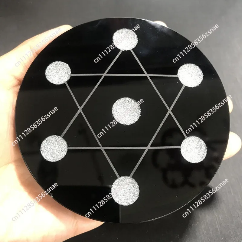 Natural obsidian seven-star plate ornament, obsidian chassis, black crystal base, crystal ball ornament, factory direct sales.