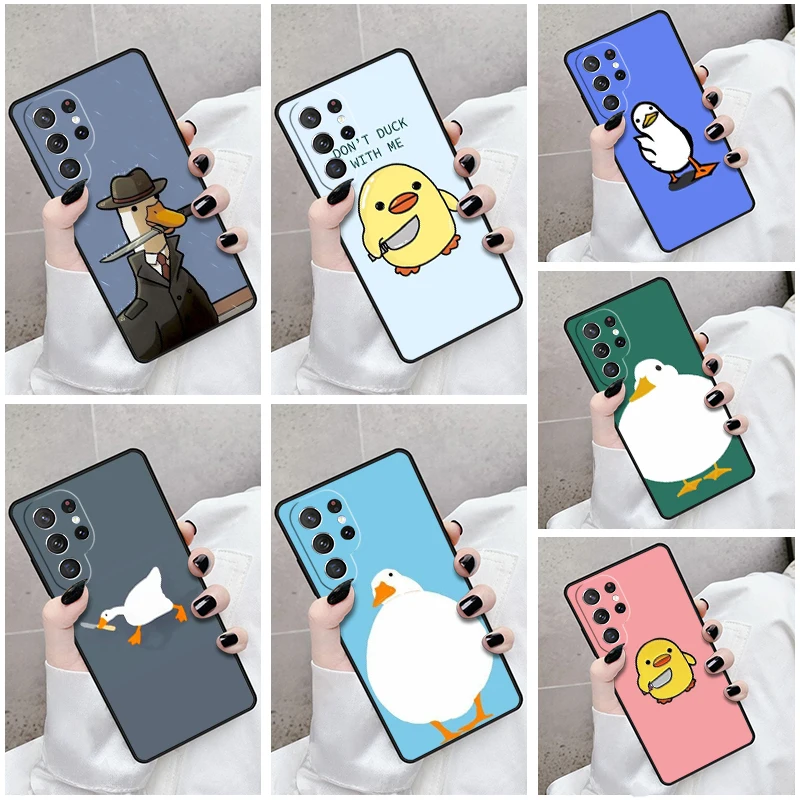 Phone Case For Samsung Galaxy S24 S23 S21fe S22 Ultra Plus Note 10 20 S8 S9 S10 Cover Cartoon Duck Knife