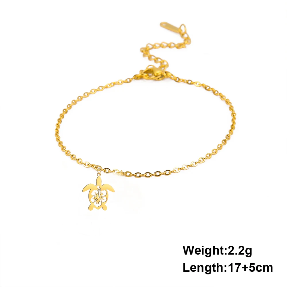 Bracelet tortue de mer en acier inoxydable, fleur d'hibiscus, animaux, pour femmes et filles, bijoux à la mode