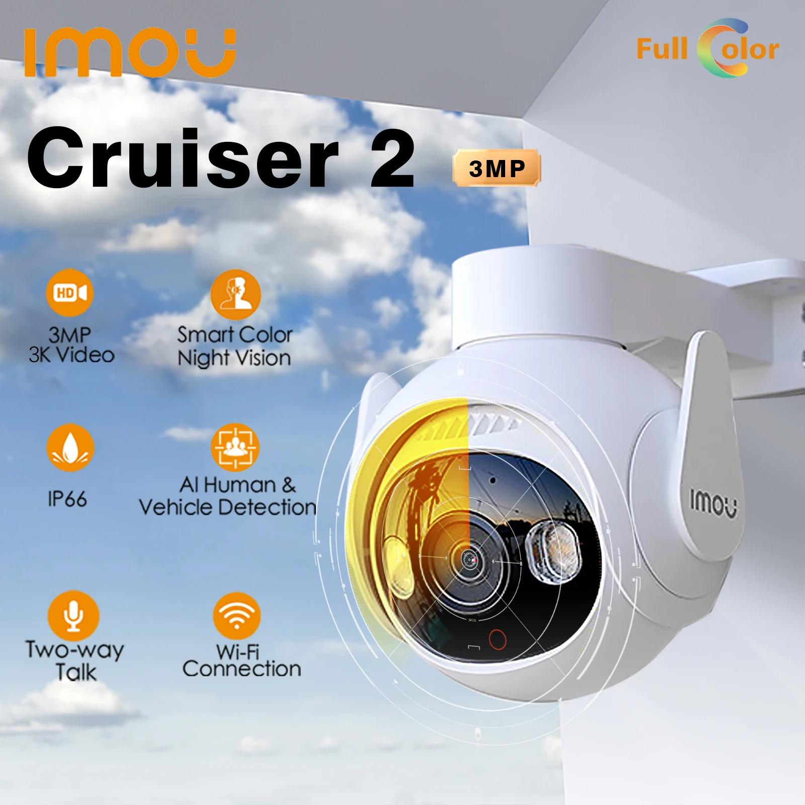 IMOU Cruiser 2 3MP 360º Outdoor Security IP Camera Human Detection IP66 Smart Night Vision Two Way Talk Onvif Wifi Camera