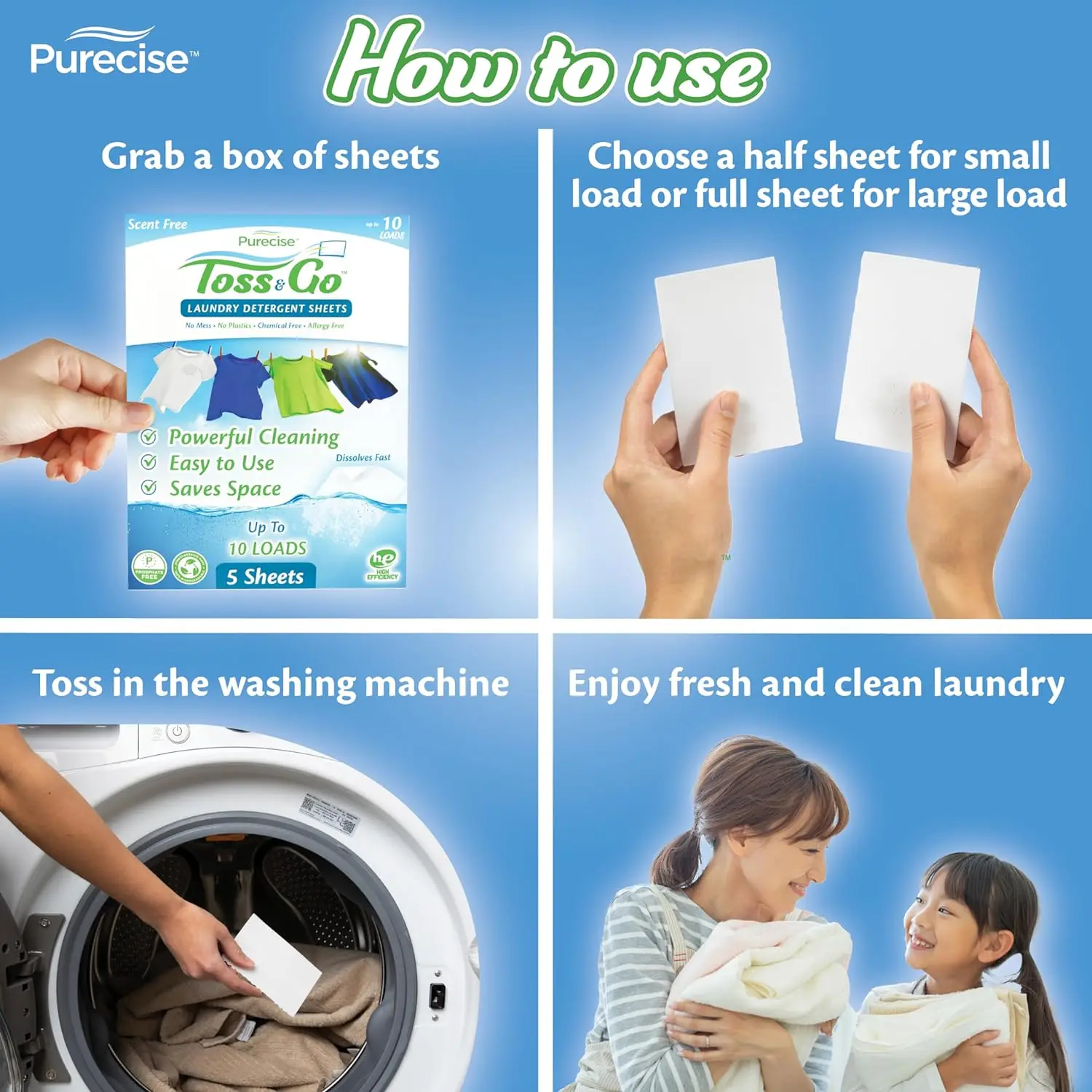 

Laundry Detergent Sheets Eco-Friendly Washing Machine Sheet Powerful Cleaning No Mess Lightweight Odor Removal