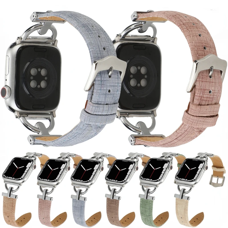 

Leather+Metal Strap For Apple watch 45mm 41mm 44mm 42mm 40mm Tree Pattern Bracelet Belt For iWatch series UItra 8 7 6 5 4 3 SE