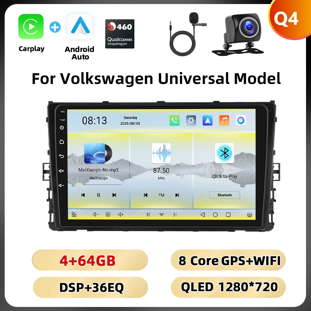 Podofo 9 '' Qualcomm Autoradio Voor Volkswagen Lavida Plus 2023/Polo 2017-2021/Transporter 2015-2019 Carplay Android Auto WIFI 4G