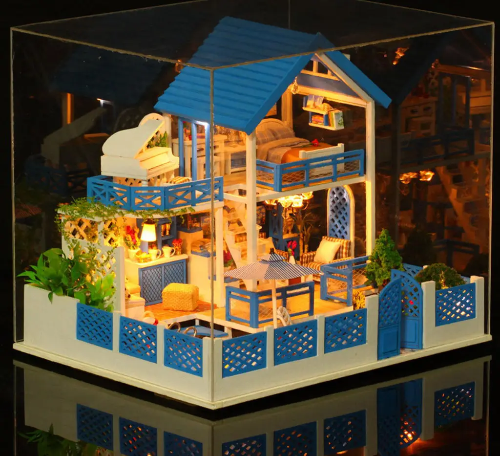 ชุดวิลล่า DIY ธีมทะเลอีเจียน - โมเดลบ้านริมชายฝั่งแบบประกอบเองพร้อมไฟประดับ ตกแต่งสไตล์ทะเล ของขวัญวันเกิดสุดน่ารัก