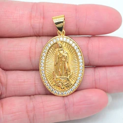 High Quality Gold Color Clear Cubic Zirconia Catholic Virgin Mary Pendant Jewelry