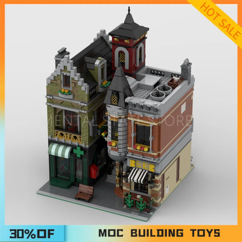 NEW 4488PCS Customized MOC Beer Bar and Pharmacy Building Blocks Technology Bricks DIY Creative Assembly Education Holiday Gift