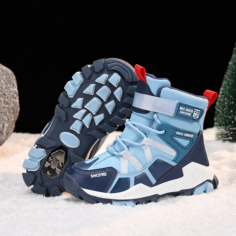 

Winter Waterproof Hiking Boots Children‘s Snow Boots Outdoor Anti-Slip Steel Claws Trekking Sneakers High-top Kids Warm Boots