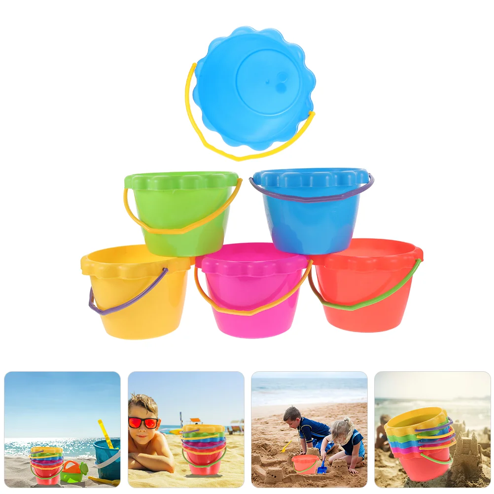 6-teiliges Sandspielzeug, Strandeimer, Wasserspielwerkzeug, Eimer, Eimer, groß, Kunststoff, tragbar, Baby Brining