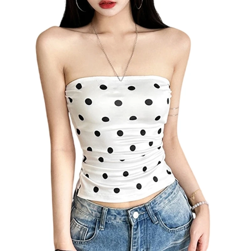 Elegant Women's Tube Top Strapless Dot Print Bandeau Going Out Vest