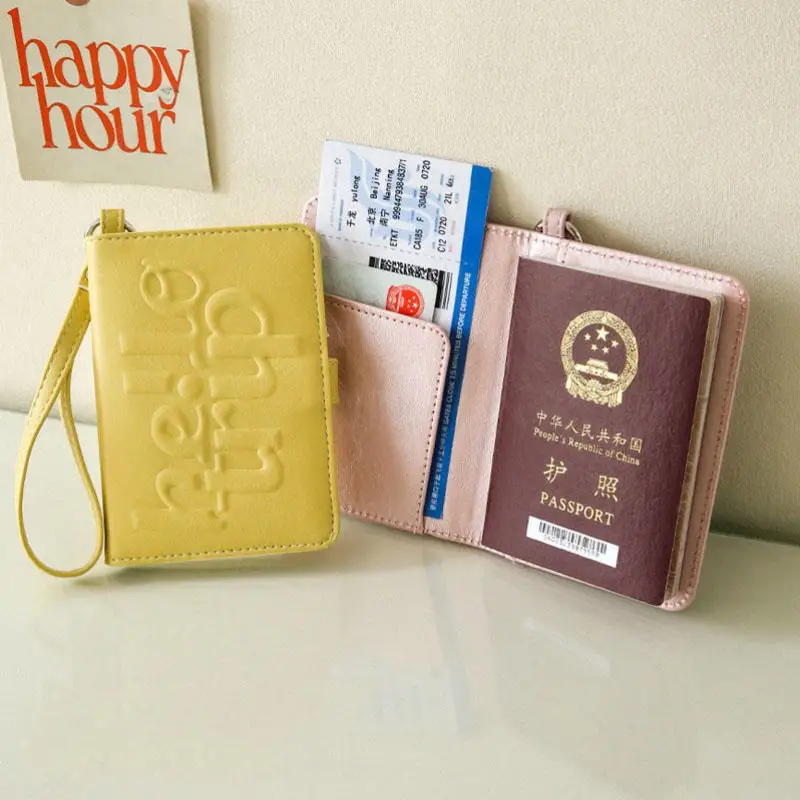 

1Pc Lightweight Portable PU Leather Passport Holder Hanging Rope Letter Certificate Storage Bag Card Case Airplane Check-in