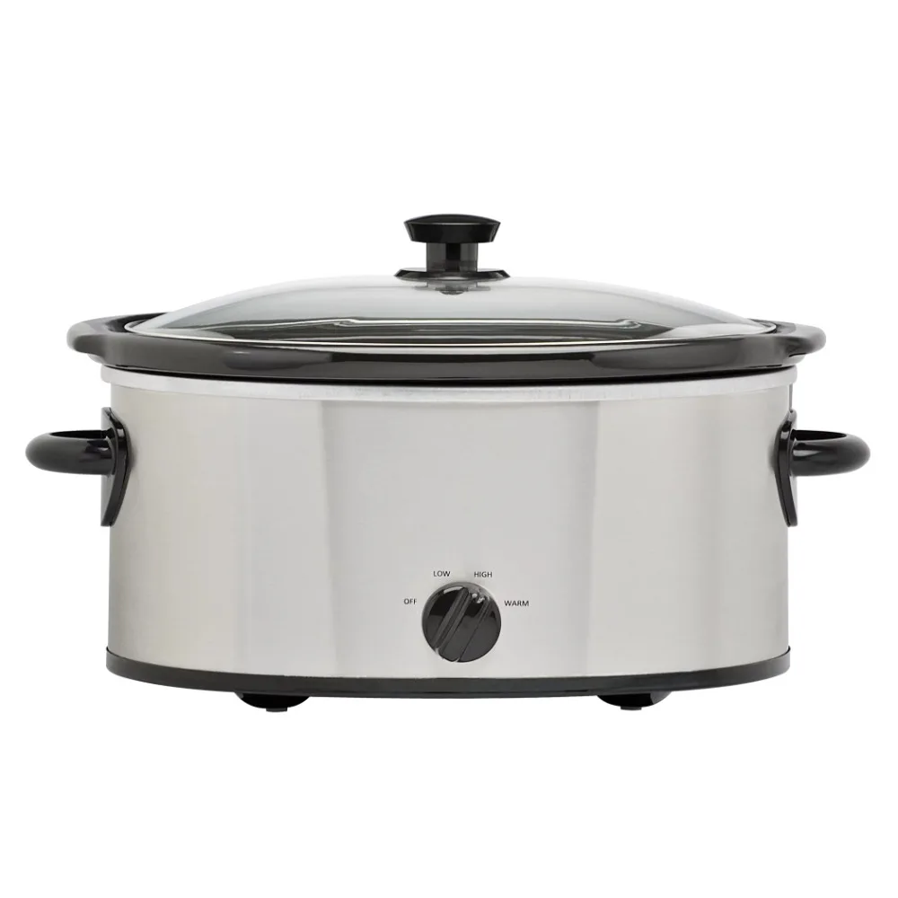 

6 Quart Oval Slow Cooker Stainless Steel Finish Glass Lid Model