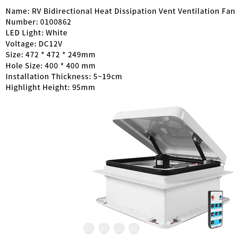 12V 16 Inch 400mm RV Roof Vent Electric Ceiling Exhaust Fan 6 Speeds Adjustable with LED Light & Rain Sensing RV Vent Fan Window view 6