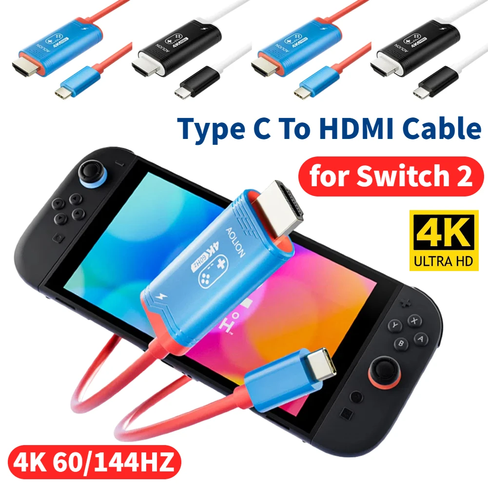

2M 4K 60/144HZ Type C To HDMI-Compatible Cable Adapter PD 100W Portable TV Connector Dock Station for Switch for SteamDeck