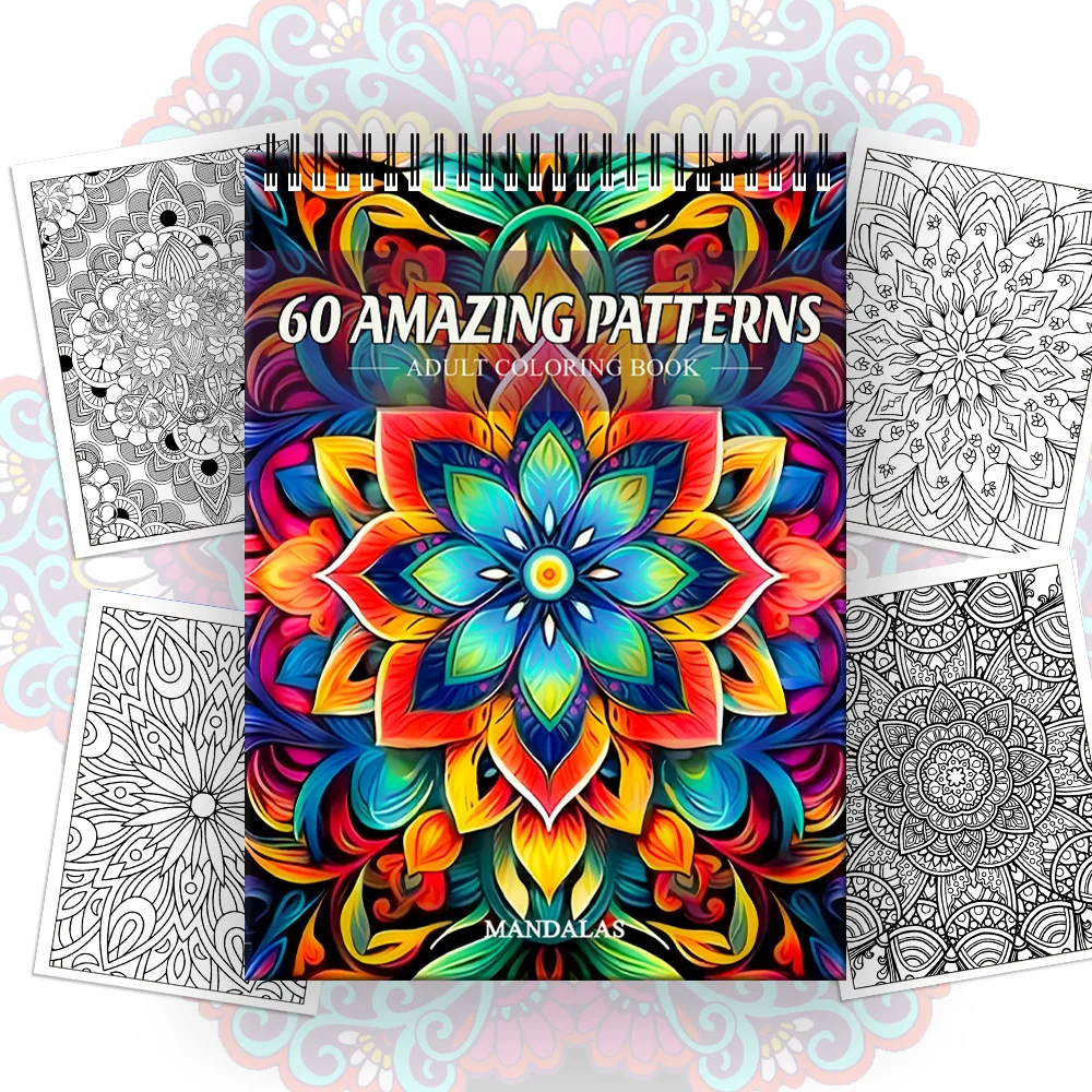 Fun Coloring Book, 60 Pages Mandala Pattern, Adult Coloring Book, Relaxing and Stress Relieving Drawing Book