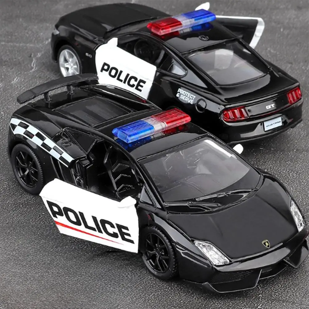 1:36 Diecast Alloy Police Models Car Toys Challenger 2 Doors Opened With Pull-back Car Ornaments Toys For Boys Children Gifts