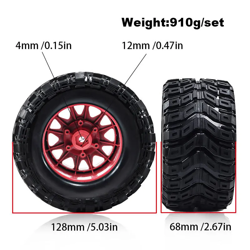 4pcs 1/10 Monster Truck Wheel Tire Set 12/14/17mm Hex For ARRMA Granite Traxxas Rustler Stampede HPI Tamiya Kyosho Upgrade Parts