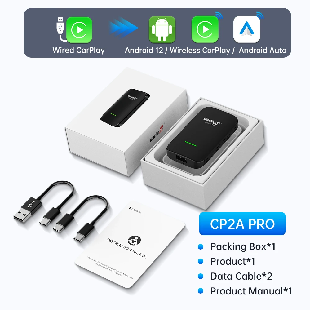 CarlinKit 4.0 PRO/5.0/4.0 Nieuwe 3-in-1 draadloze CarPlay AI Box Android 12 Android Auto draadloze adapter Ondersteunt spiegelmodus Plug and Play voor YouTube Netflix Tk Volkswagen Toyota