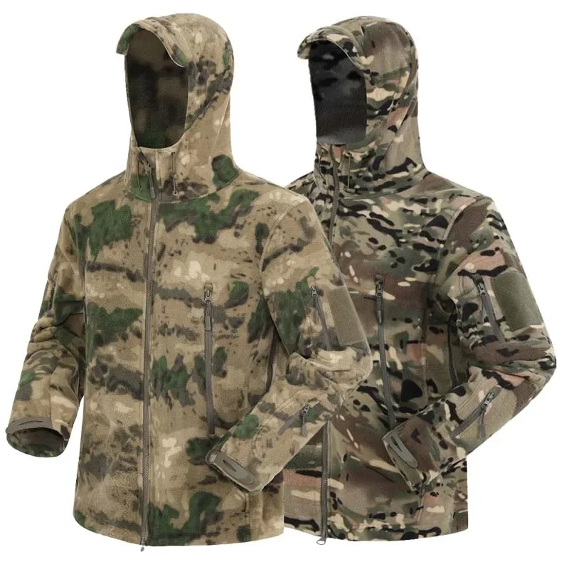 Men's Airsoft Fleece Tactical Jackets Hunting Clothes Camo Work Coats Soft Camping Safari Military Combat Outwear Windbreaker