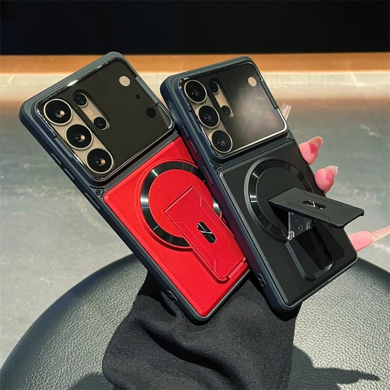 Kickstand Case For Samsung S26 Ultra 5G S25 FE For Magsafe Magnetic Case For Galaxy S25 Ultra S24 S23 Flip Lens Protector Cover
