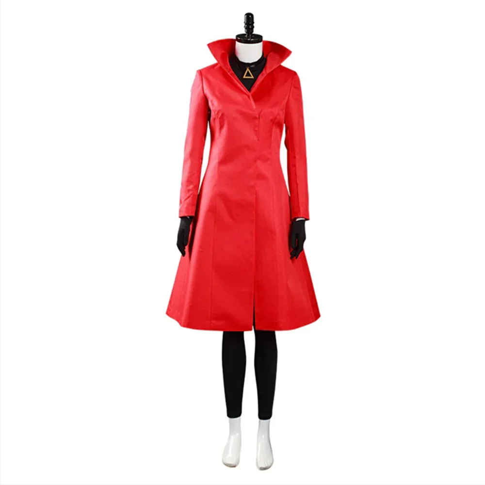 6PCS Carmen Sandiego Cosplay Costume Red Dress with Hat Gloves Halloween Christmas Carnival Party Role Play Suit For Woman Girl