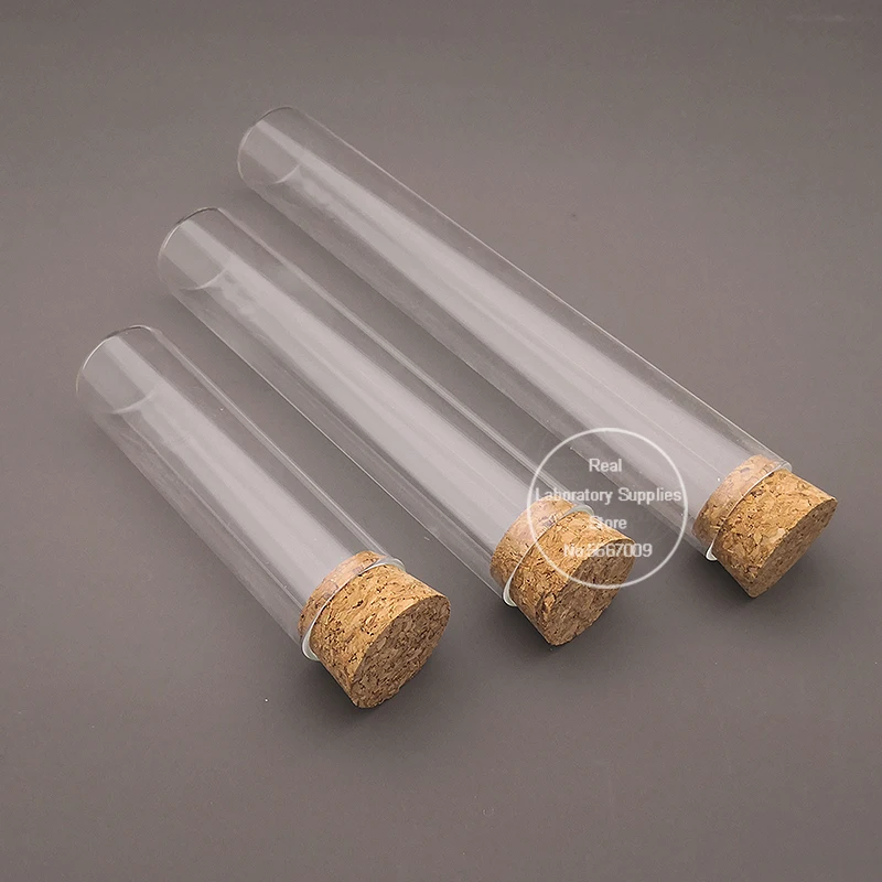 5-10-20pcs 30x100mm / 30x150mm / 30x200mm Clear Lab Flat Bottom Thickening Glass Test Tubes with Cork