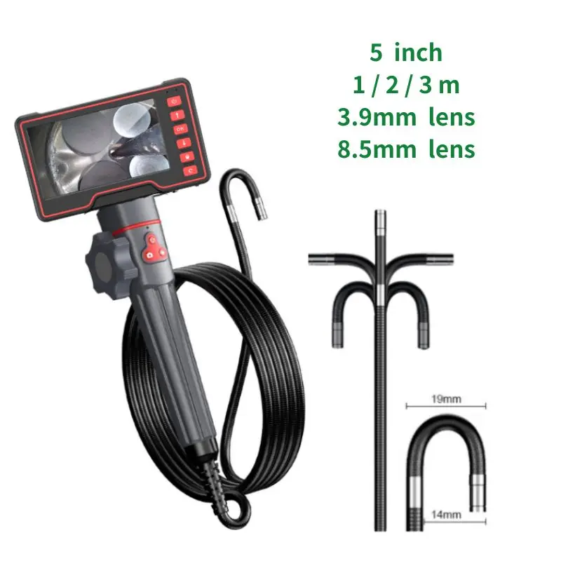 3.9/8.5mm line length 1/2/3 m Serpentine line 5 Inch Screen Steering Industrial Borescope for Automotive Sewer Inspection Repair