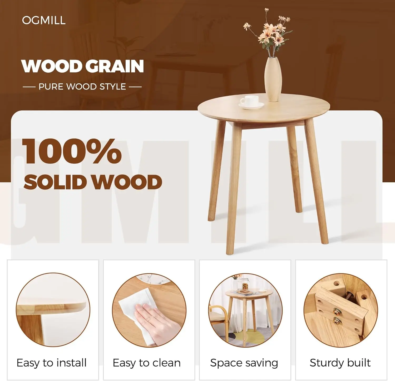 28.3"  Dining Table for 2,Wooden Space-Saving Kitchen Dinner Table Rustic Wood Dining Table Mid Century Modern Kitchen Table