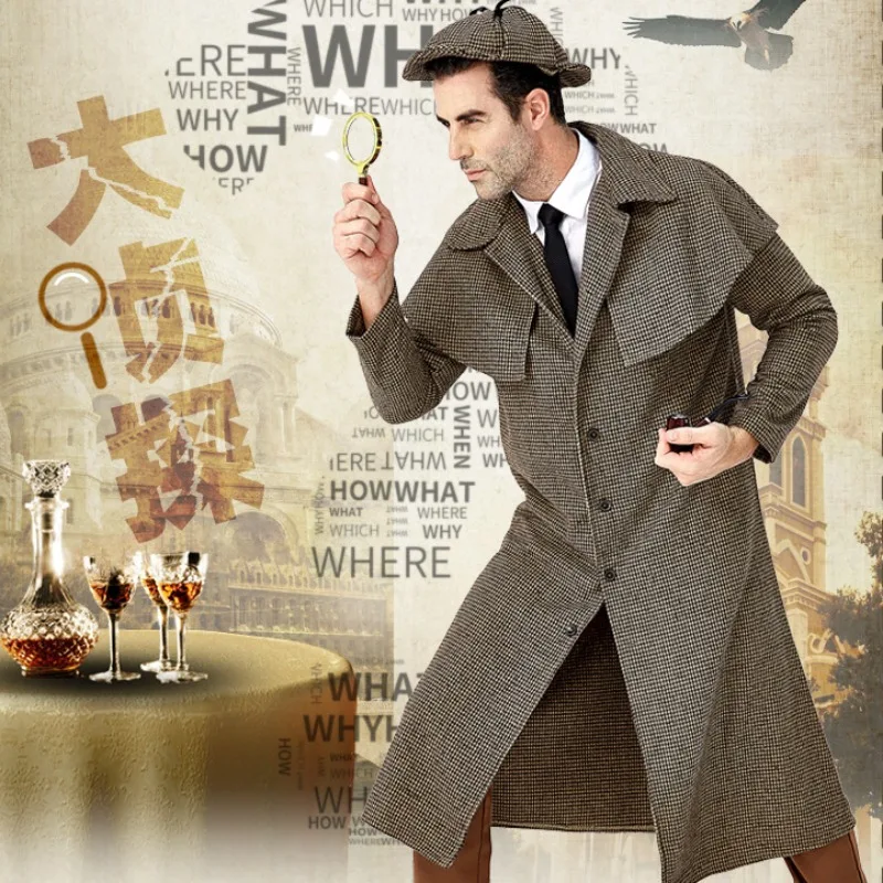 

CosplayHalloween Men's Film Role: Detective Sherlock Plays Costume: British Plaid High Neck Coat Carnival Birthday Ball Cosplay