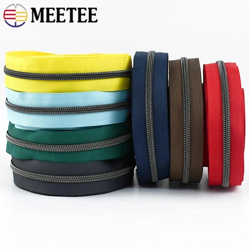 5/10/20Meters 5# Nylon Zipper Colorful Tapes GunBlack Tooth Coil Zip Tailors for Bags Clothes Repair Kit DIY Sewing Accessories