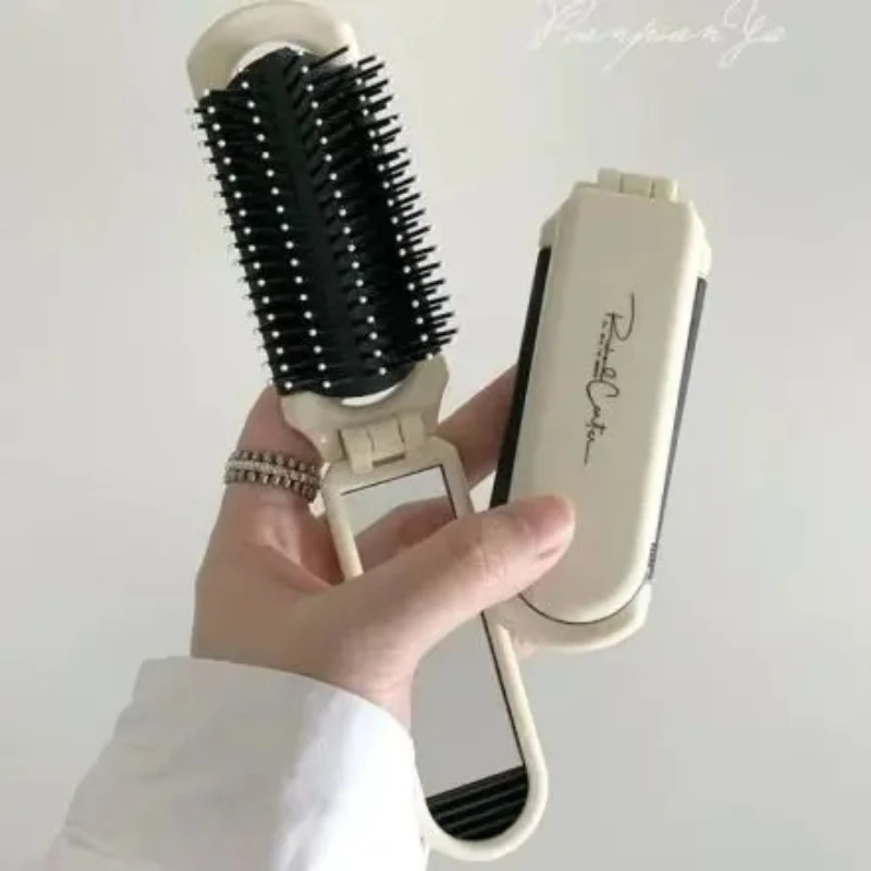 

Portable Folding Hair Brush with Mirror Mini Travel Hairbrush Anti Static Compact Massage Comb Home Gym Purse Essentials