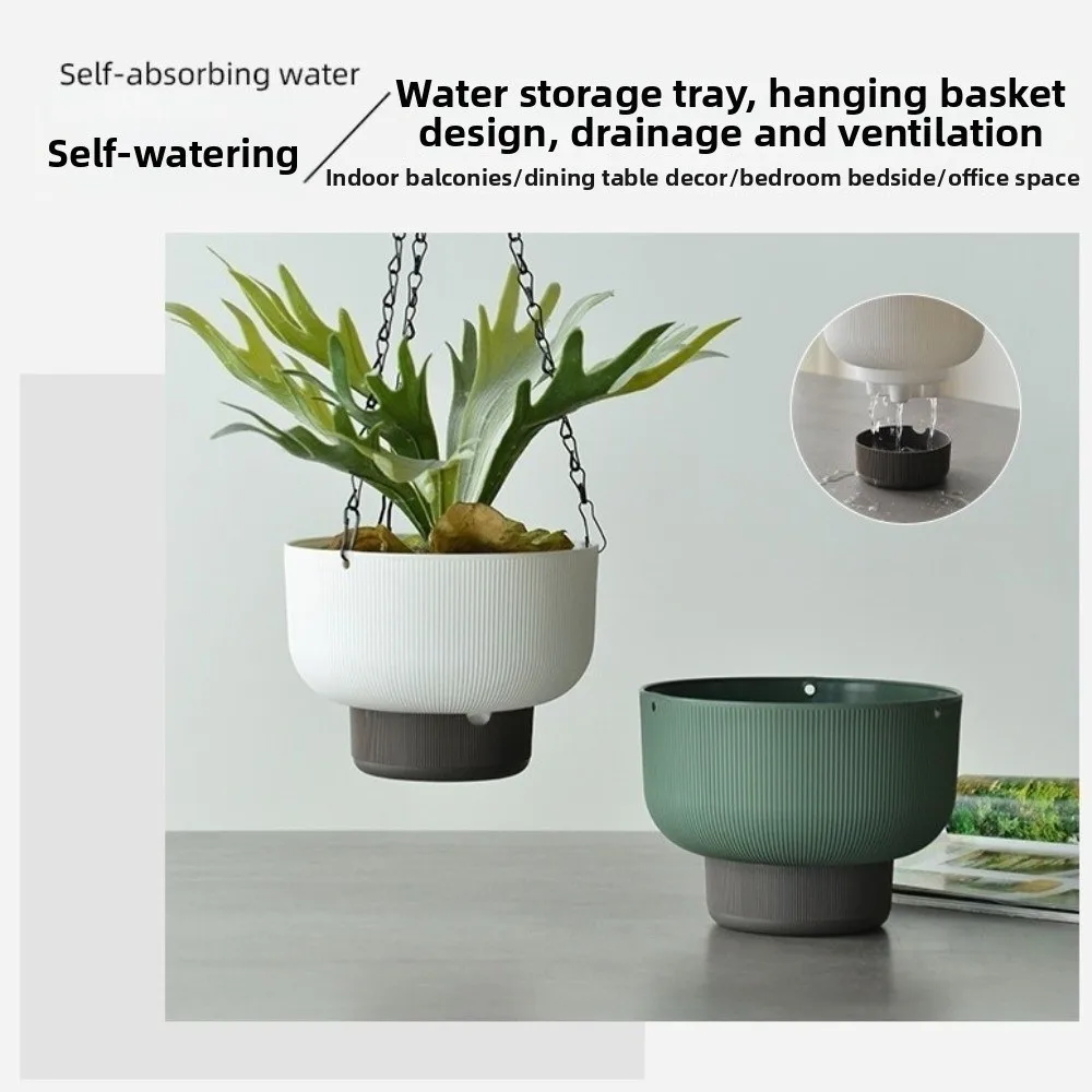 Thickened Self Watering Hanging Planters Drainage Large Capacity Suspended Basket Chain Hooks Detachable Base Vertical Flowerpot