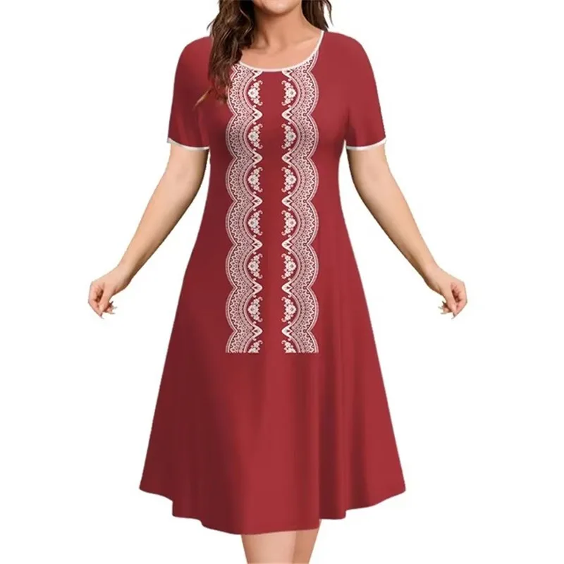 

Elegant Plus Size Dresses For Women Summer Short Sleeve Casual A-Line Dress 3D Print Fashion Loose Dress Oversized Sundress Lady