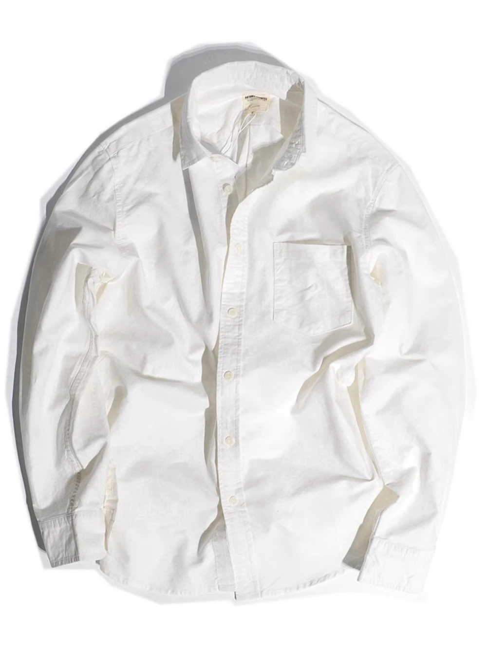 

Vintage Japanese Sle Pure Cotton Ox Cloth Long Sve Workwear irt Casual Loose Fit Men's White irt Spring Season