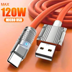 Max 120W 6A Aluminum Alloy Micro USB Cable Fast Charging Data Cord for Samsung Huawei Android Liquid Silicone Charger Wire