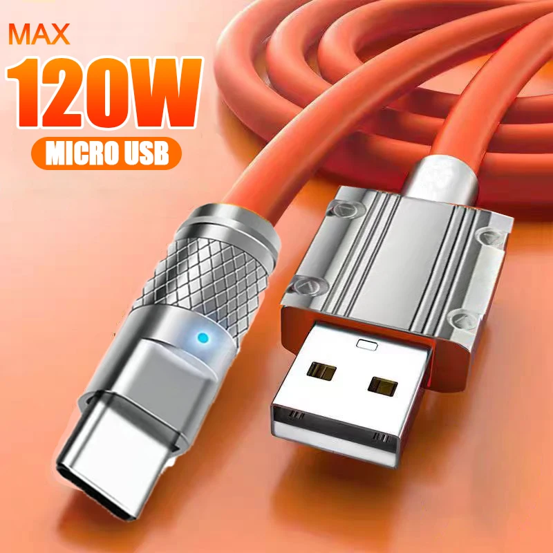 Max 120W 6A Aluminum Alloy Micro USB Cable Fast Charging Data Cord for Samsung Huawei Android Liquid Silicone Charger Wire