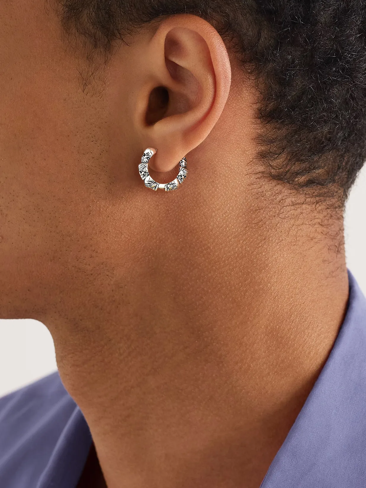 U7 925 فضة انظر لا الشر سماع لا الشر التحدث لا الشر الجمجمة رؤساء هوب القرط الحكمة القوطية الشرير للجنسين مجوهرات هدية