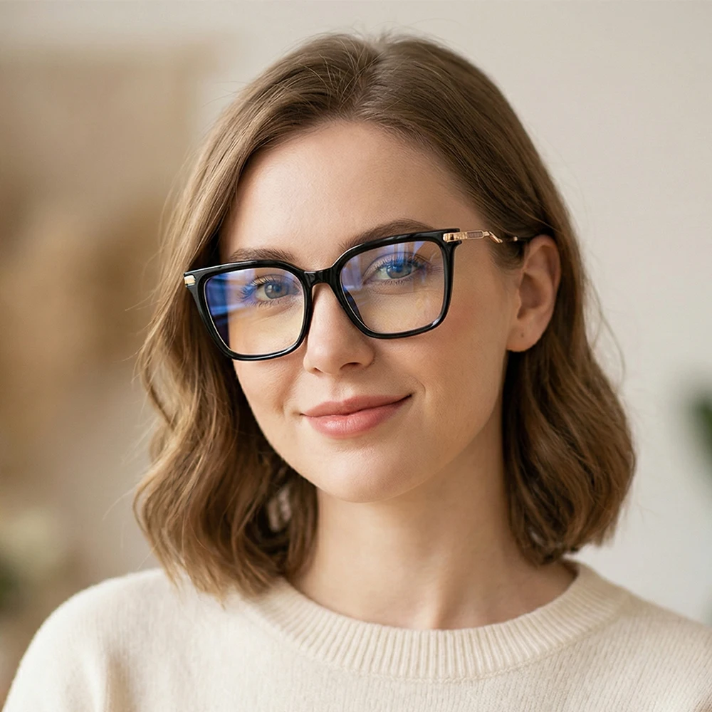 

JMISUS Trendy Square Handmade Acetate Prescription Glasses Women Blue Light Blocking Photochromic Brown Optical Eyeglasses