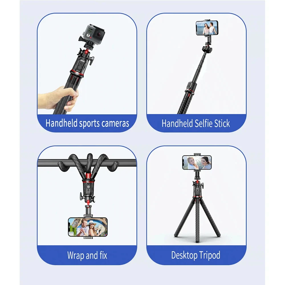 Live Bluetooth Foldable Selfie Stick 360Rotation Flexible Telescopic Pole Variable Octopus Tripod for Xiaomi iPhone Samsung Sony