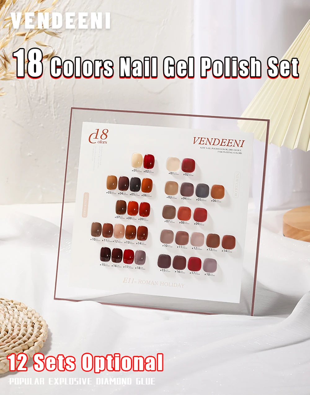 Vendeeni 18 Farben Reiner Farbgel-Nagellack-Set Semi-Permanenter UV-LED-Soak-Off-Gel-Lack Nagelkunst-Gel-Lack mit Display – Detail 1