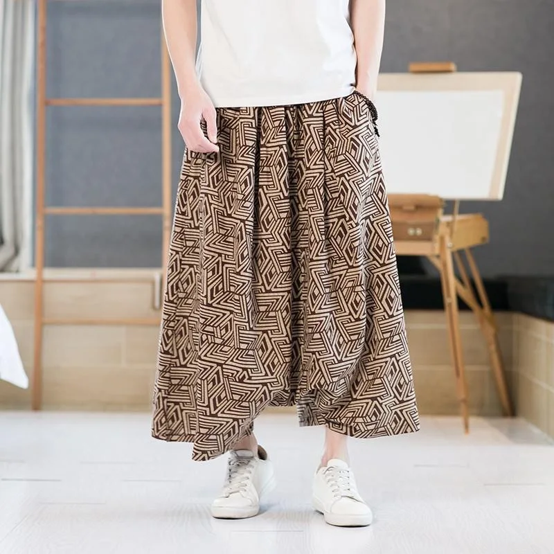 Men Oversized  5XL Casual Harem Pants Ethnic Trendy Spring Summer Streetwear Vintage Print Drop Crotch Male Nepal Travel Trouser