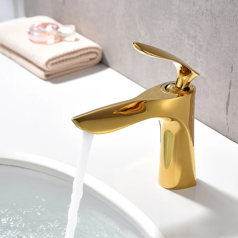 Bathroom Basin Faucet Gold Chrome Brass Single Handle Basin Mixer Tap Deck Mounted Hot & Cold Sink Faucets