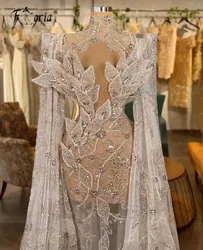 Vestidos de Noche de sirena de Dubái con cuentas de cristal de lujo, chal largo de alta costura, apliques florales, vestido de fiesta de graduación, 2023