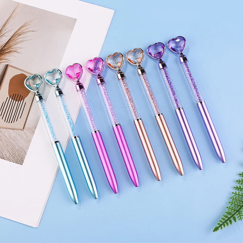 Cute Love Heart Diamond Ballpoint Pen Colorful Crystal Gem Rotating Gel Pens Student School Office Stationery Supplies