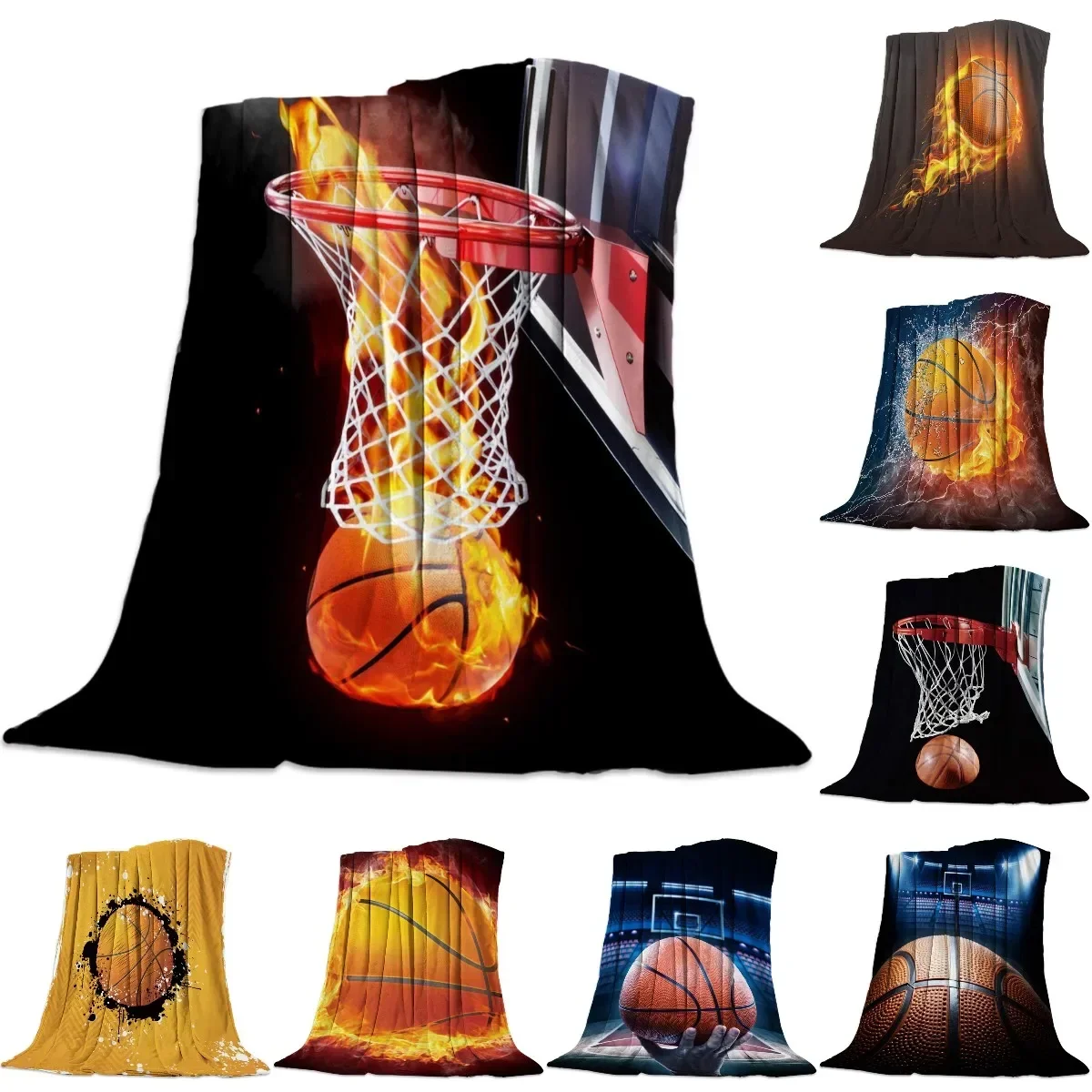 Fleece Throw Bed Blanket Lightweight Super Soft Cozy Flame Basketball Ball Box Sports Art Blanket Gift for Adults Kids Queen