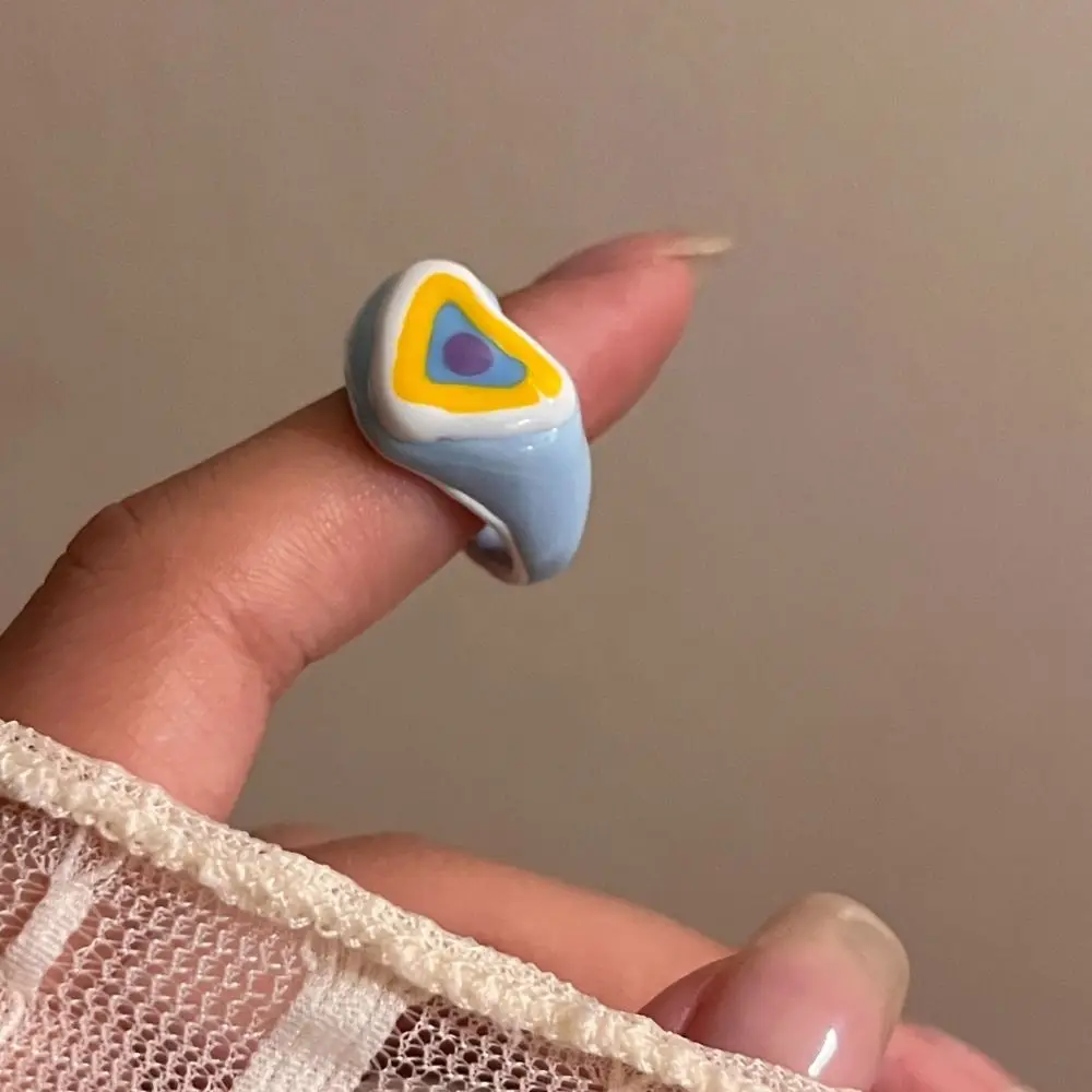 Fashionable Dopamine Glaze Ring Unique All-Ages Opening Finger Ring Macaron Color Adjustable Heart Ring Cute Ring For Girls